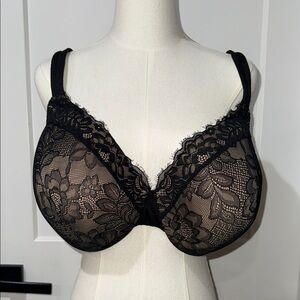 Cacique Women’s  Black Lace Bra Underwire Support Size 44DD